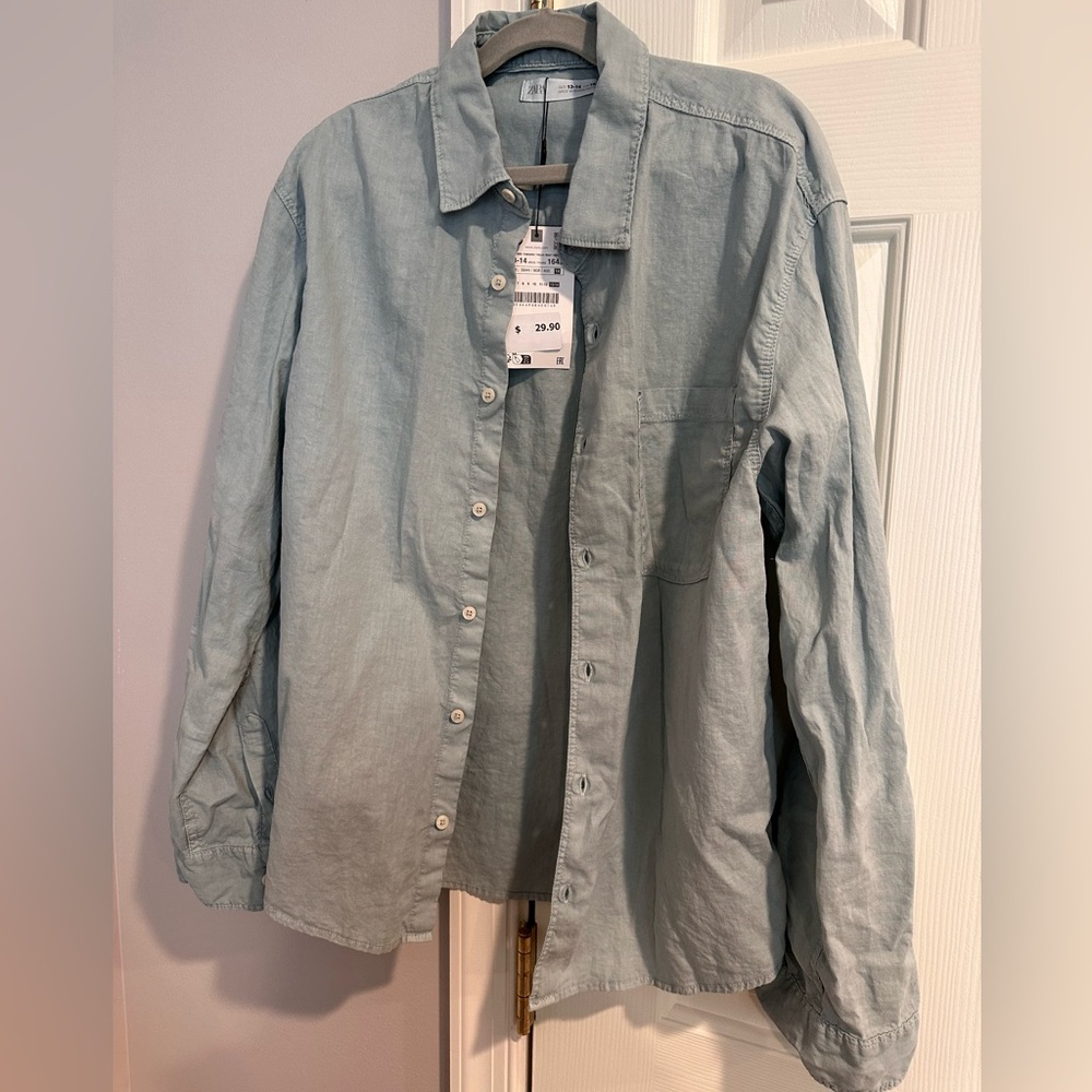 Zara - big kids size 13-14 cotton linen long sleeve shirt - never worn
